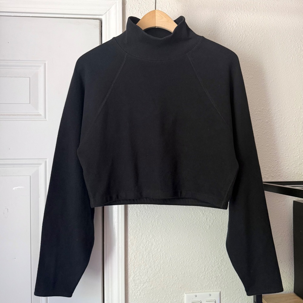 KOTN black Egyptian cotton rib ribbed knit mock raglan boxy cropped sweater